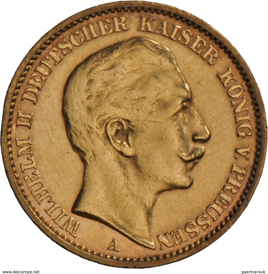 Preußen: Wilhelm II. 1888-1918: 20 Mark 1909 A, Jaeger 252, Entfernte Fassung, 7,93 G 900/1000 Gold, - Monete D'oro