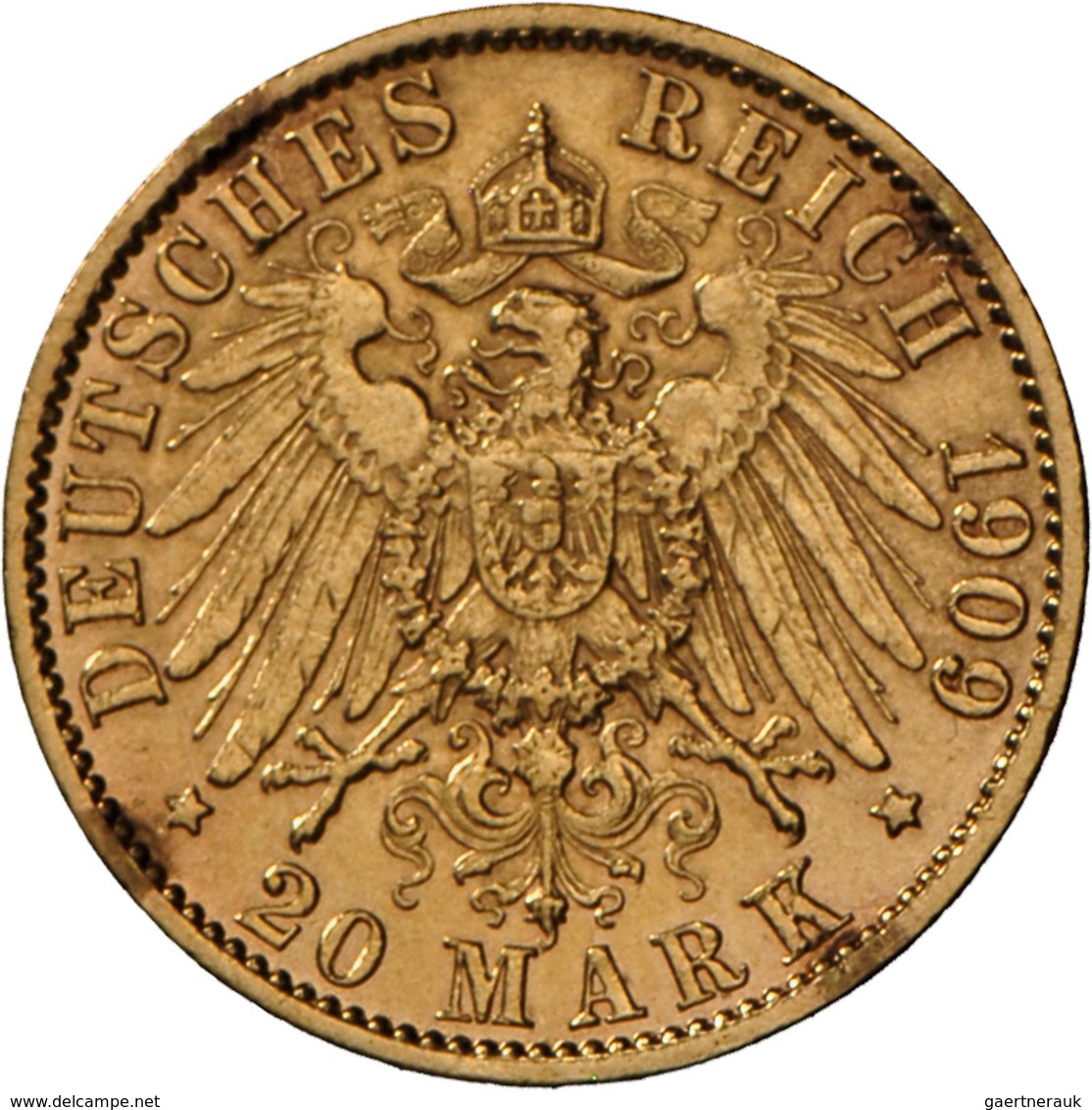 Preußen: Wilhelm II. 1888-1918: 20 Mark 1909 A, Jaeger 252, Entfernte Fassung, 7,93 G 900/1000 Gold, - Monete D'oro