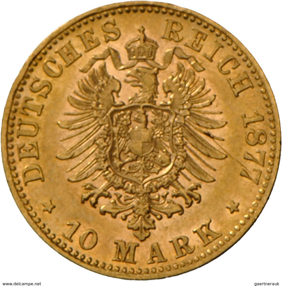 Württemberg: Karl 1864-1891: 10 Mark 1877 F, Jaeger 292, 3,96 G, 900/1000 Gold. Kratzer, Sonst Fast - Gouden Munten