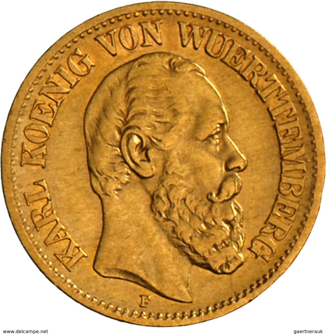 Württemberg: Karl, 1864-1891: 10 Mark 1876 F, Jaeger 292, 3,93 G 900/1000 Gold. Sehr Schön. - Pièces De Monnaie D'or