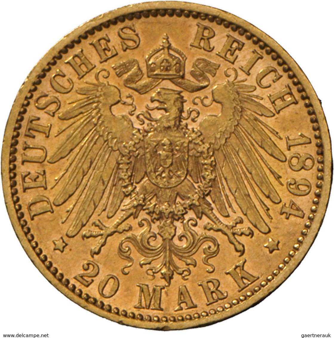 Württemberg: Wilhelm II. 1891-1918: 20 Mark 1894 F, Jaeger 296, 7,94 G, 900/1000 Gold, Vorzüglich. - Monete D'oro