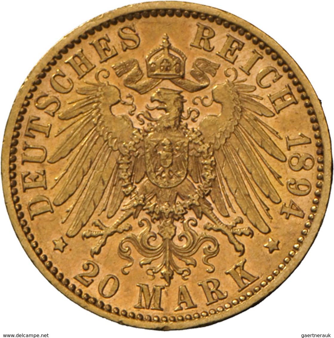 Württemberg: Wilhelm II. 1891-1918: 20 Mark 1894 F, Jaeger 296, 7,94 G, 900/1000 Gold, Vorzüglich. - Pièces De Monnaie D'or