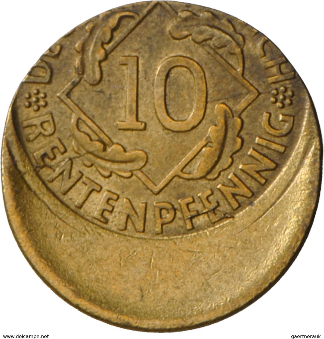 Weimarer Republik: ERROR Coin / Fehlprägung 10 Rentenpfennig 1924 Dezentriert Fast 30%, Vorzüglich. - Autres & Non Classés