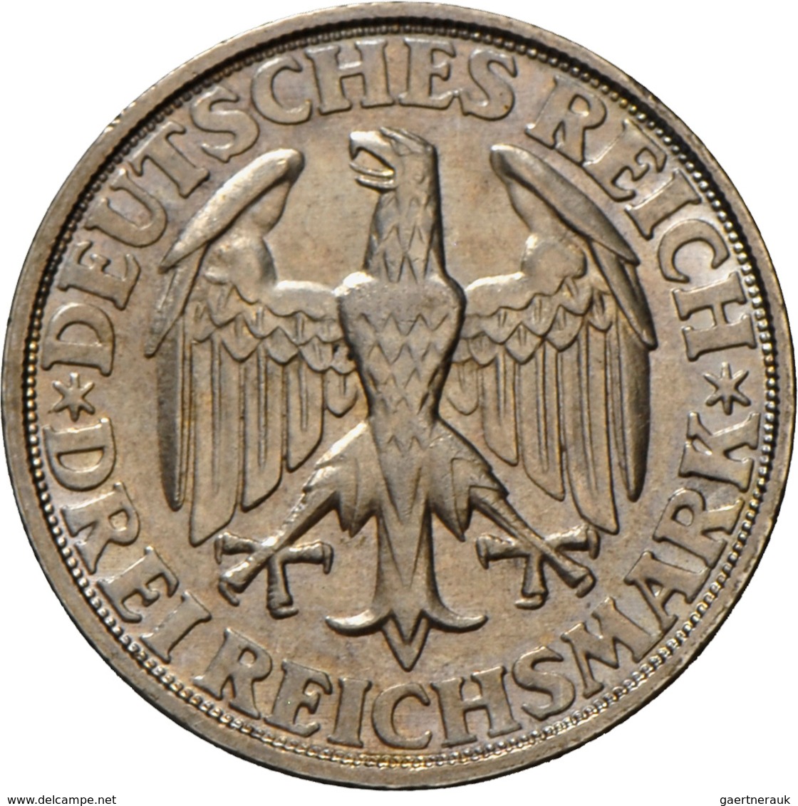 Weimarer Republik: 3 Reichsmark 1928 D, Dinkelsbühl, Jaeger 334, Schöner Patinaansatz, Vorzüglich. - Altri & Non Classificati