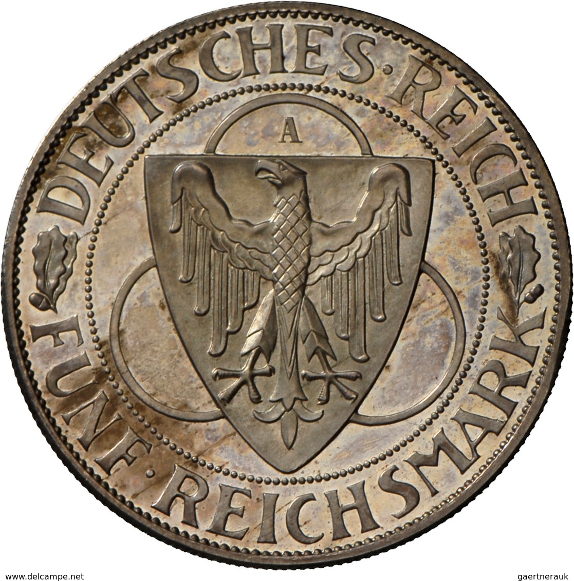Weimarer Republik: 5 Reichsmark 1930 A, Rheinlandräumung, Jaeger 346, Ex Künker Auktion 15.03.1989, - Otros & Sin Clasificación