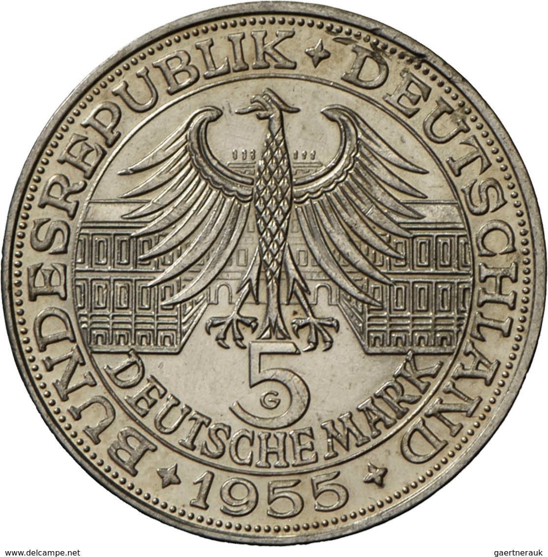 Bundesrepublik Deutschland 1948-2001: 5 DM 1955 G, Markgraf Von Baden, Jaeger 390, Feine Kratzer, Se - Sonstige & Ohne Zuordnung