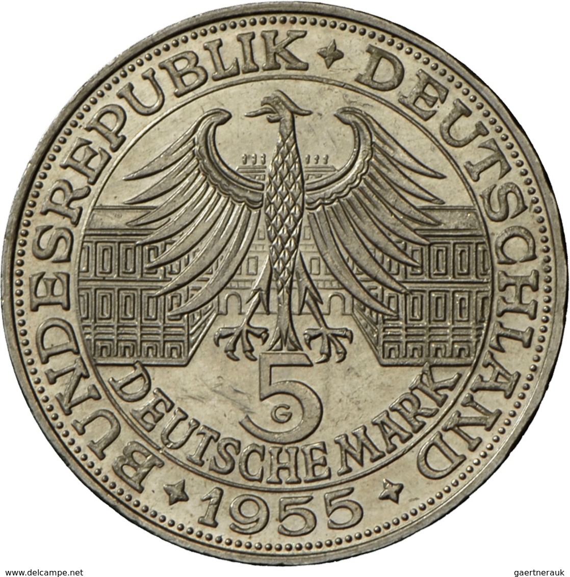 Bundesrepublik Deutschland 1948-2001: 5 DM 1955 G, Markgraf Von Baden, Jaeger 390, Kleine Kratzer, S - Autres & Non Classés