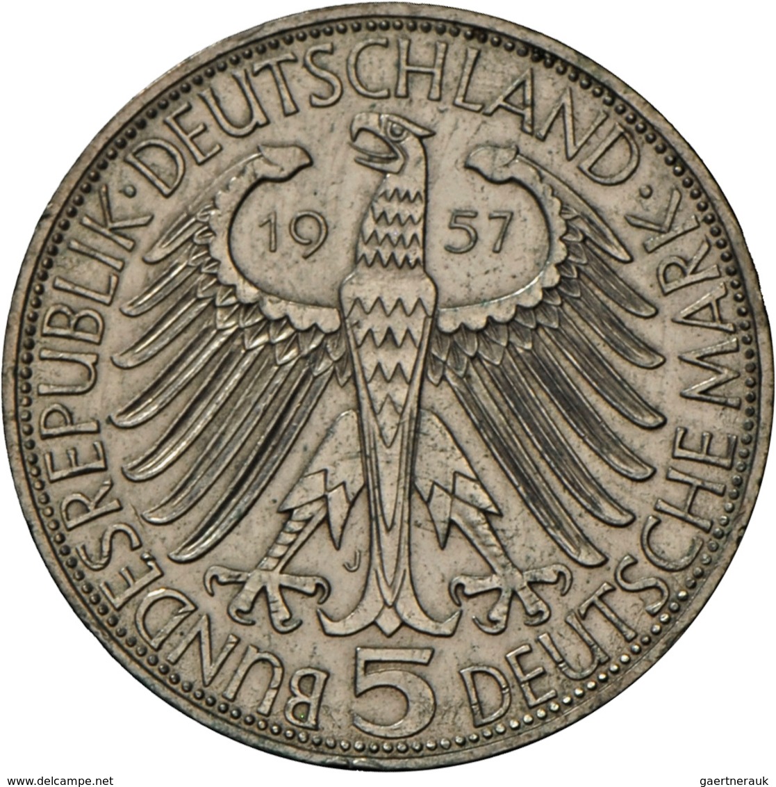 Bundesrepublik Deutschland 1948-2001: 5 DM 1957 J, Freiherr Von Eichendorff, Jaeger 391, Kleiner Ran - Autres & Non Classés