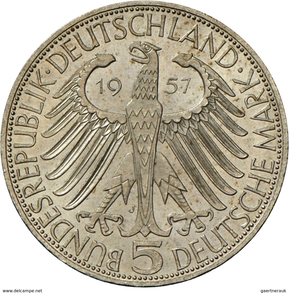 Bundesrepublik Deutschland 1948-2001: 5 DM 1957 J, Freiherr Von Eichendorff, Jaeger 391, Vorzüglich. - Altri & Non Classificati