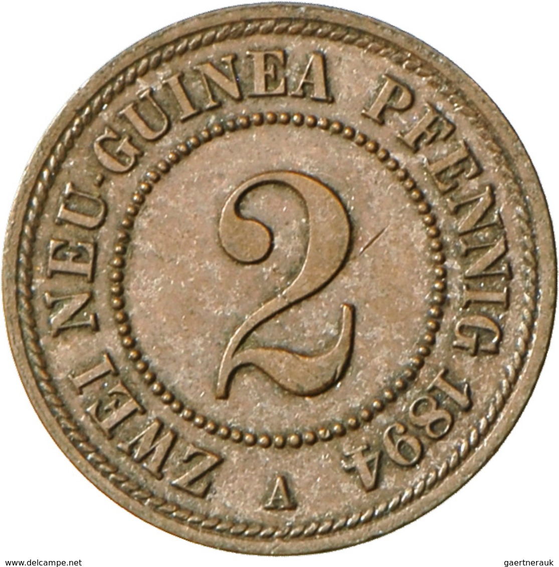 Deutsch-Neuguinea: 2 Neu-Guinea Pfennig 1894 A, Jaeger 702, Leichte Patina, Vorzüglich - Stempelglan - Nuova Guinea Tedesca