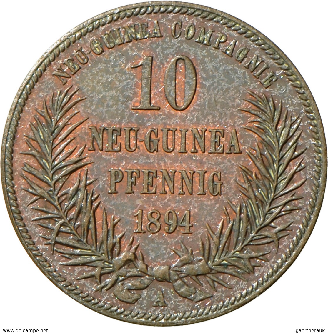Deutsch-Neuguinea: 10 Neu-Guinea Pfennig 1894 A, Paradiesvogel, Jaeger 703, AKS 961, Schöne Kupferpa - German New Guinea