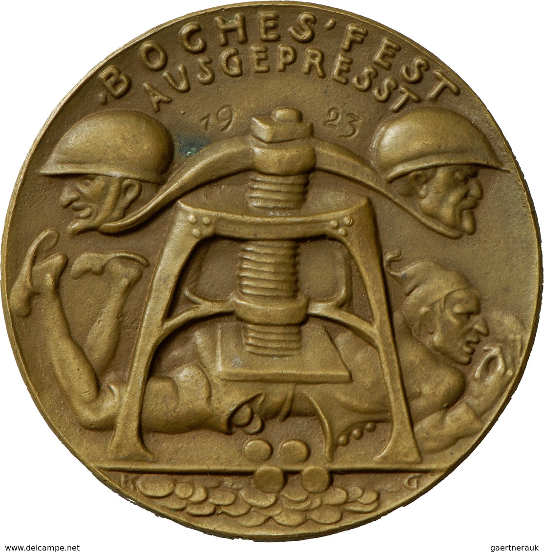 Medaillen Deutschland: Medailleur Karl Goetz 1875-1950: Bronzemedaille 1923, "Blutsauger Am Rhein", - Autres & Non Classés