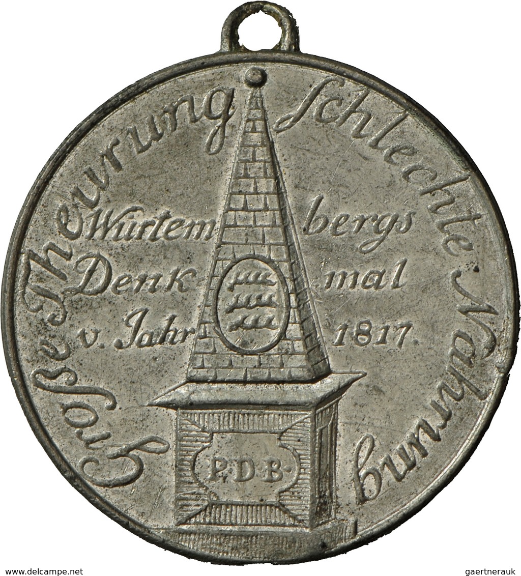Medaillen Deutschland: Württemberg, Wilhelm I. 1816-1864: Lot 2 Stück; Tragbare Zinnmedaille 1817 Au - Otros & Sin Clasificación