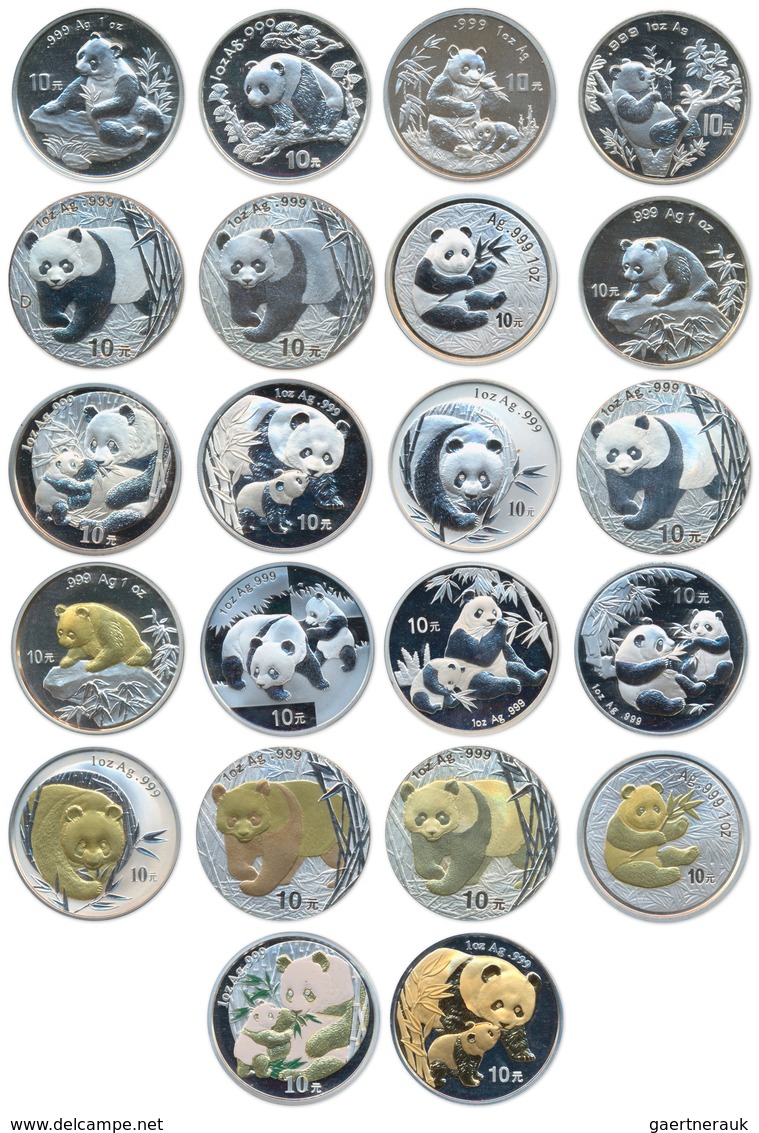 China - Volksrepublik: Eine Sammlung An 22 X 1 OZ Panda 1995-2008, Davon 7 X Pandabären Vergoldet. A - Cina