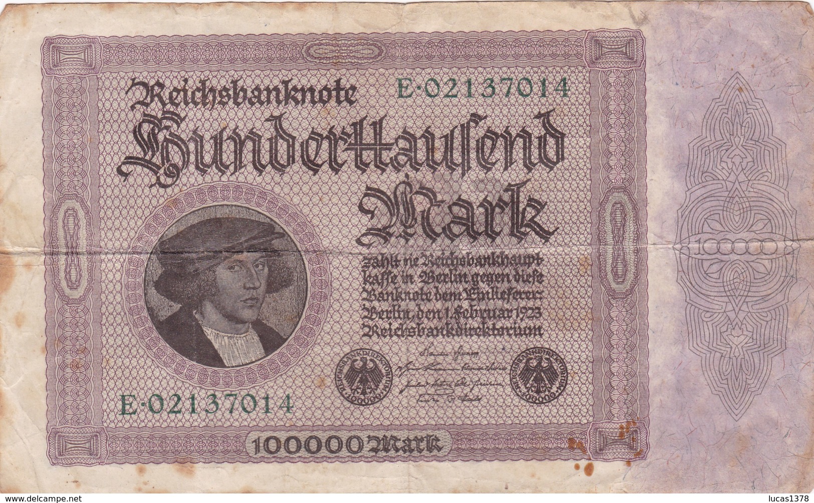 ALLEMAGNE 1923 REICHSBANKNOTE 100000 MARK - 100000 Mark