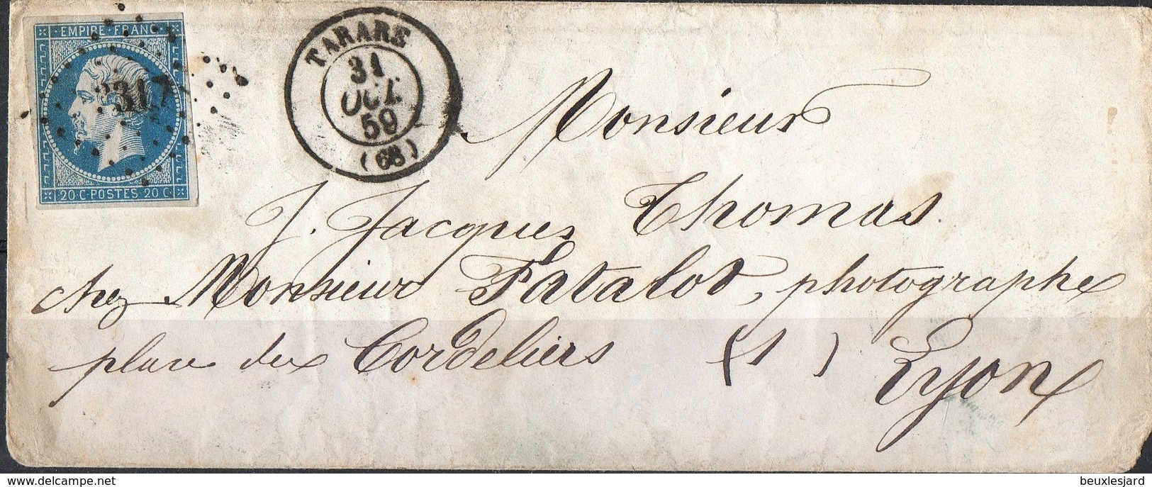 ANCIENNE ENVELOPPE NAPOLEON N 14 DE TARARE POUR LYON M PATALOS LSC 1859 !!!!!!!!! - 1853-1860 Napoléon III