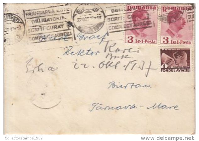 71229- AVIATION, KING CHARLES 2ND, STAMPS ON COVER, 1937, ROMANIA - Lettres & Documents