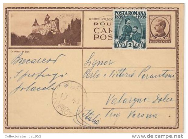 71231- BRAN CASTLE, KING CHARLES 2ND, POSTCARD STATIONERY, KING CHARLES 1ST AND QUEEN ELISABETH STAMP, 1940, ROMANIA - Brieven En Documenten