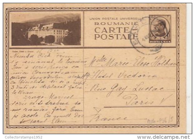 71234- SINAIA PALACE HOTEL, KING CHARLES 2ND, POSTCARD STATIONERY, 1936, ROMANIA - Covers & Documents