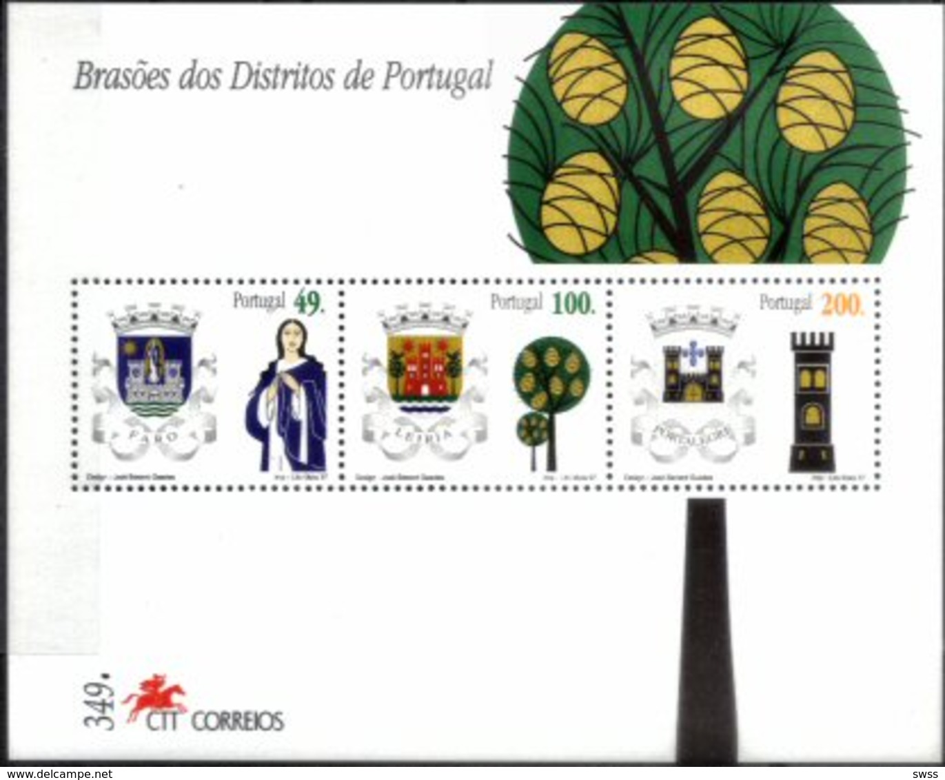 PORTUGAL, 1997, COAT OF ARMS, CE#186, SS, MNH - Blocchi & Foglietti