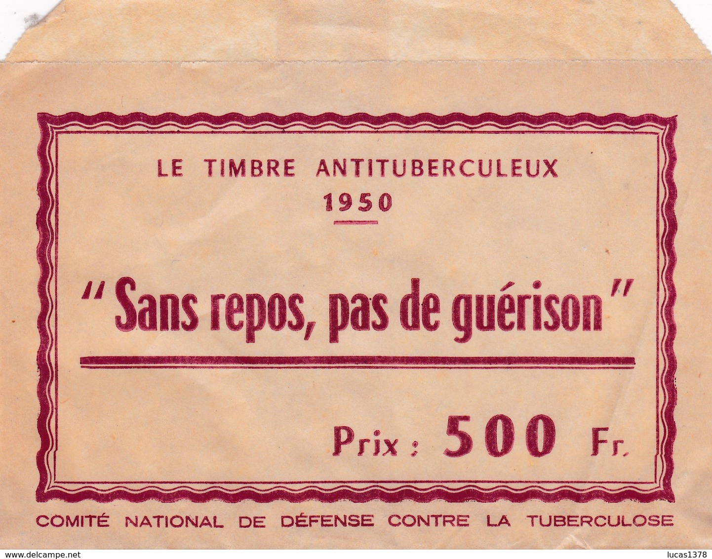 Tuberculose Antituberculeux - Grand Timbre De 1950 "500 Fr Pour La Santé" - Avec Sa Pochette - Antituberculeux