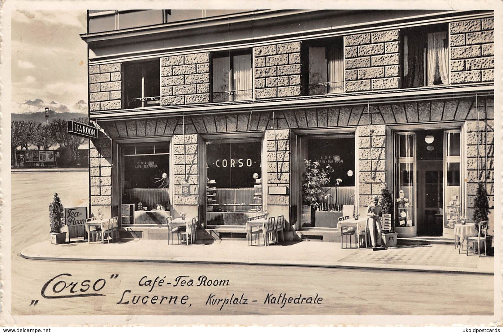 CPA  Suisse, LUCERNE / LUZERN, " Corso " Cafe, Tea Room,  Kurplatz, Kathedrale, Carte Photo - Lucerna