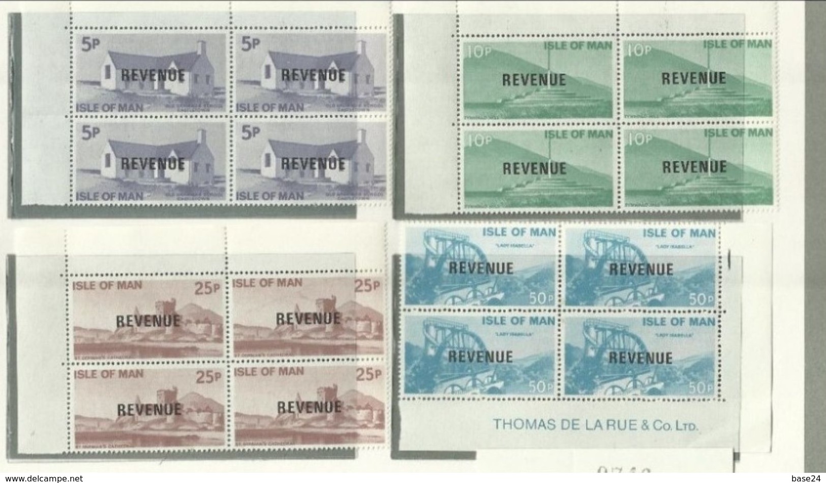 1975 Isola Di Man DECIMALE FRANCOBOLLI USO FISCALE, REVENUE 4 Serie Di 6v. Sovrastampati (14/19) In Quartina MNH** Bl.4 - Isola Di Man