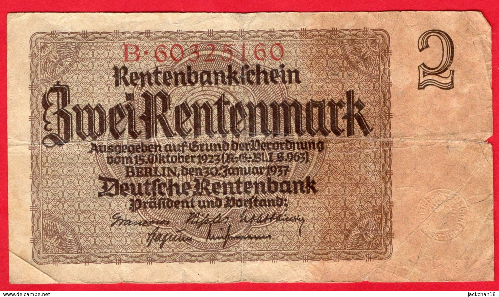 -- BILLET DE 2 RENTENMARK - B.60325160 - - 2 Rentenmark