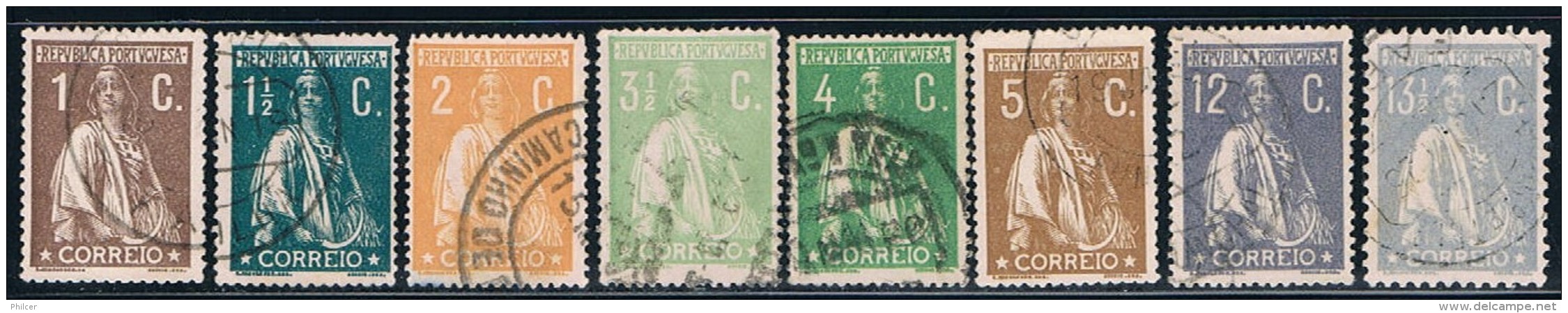 Portugal, 1917/20, # 221/3, 225/7, 230/1, Papel Pontinhado, Used - Gebraucht