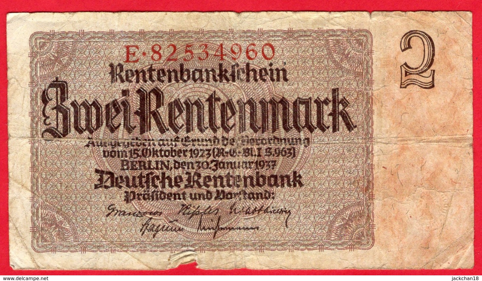 -- BILLET DE 2 RENTENMARK - E. 82534960 - - 2 Rentenmark