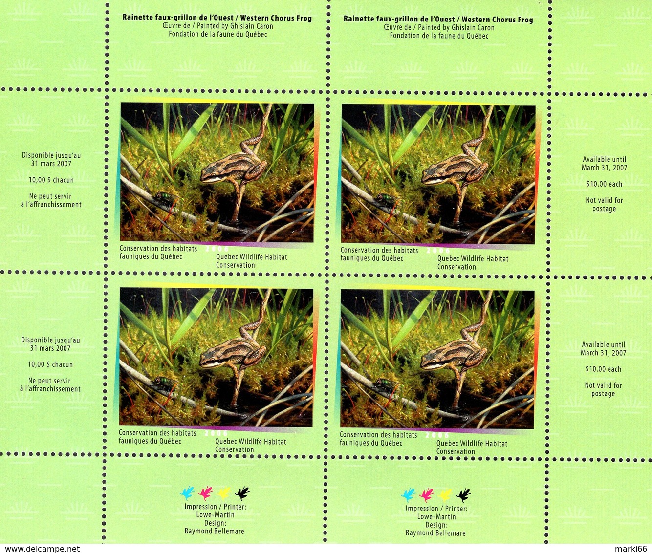 Canada - 2006 - Quebec Wildlife Habitat Conservation - Western Chorus Frog - Mint Miniature Sheet - Ongebruikt