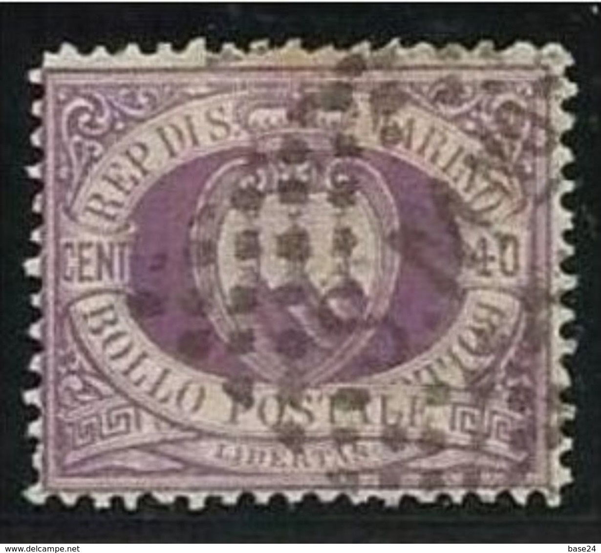 1877 San Marino Saint Marin CIFRA O STEMMA 40c Lilla Scuro (7) USATO - Gebruikt