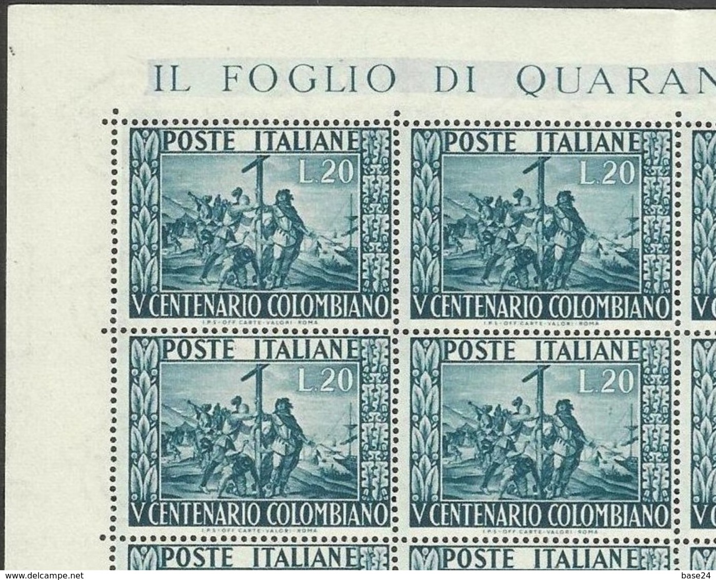 1951 Italia Italy Repubblica CRISTOFORO COLOMBO 40 Serie In Foglio MNH** Sheet - Fogli Completi