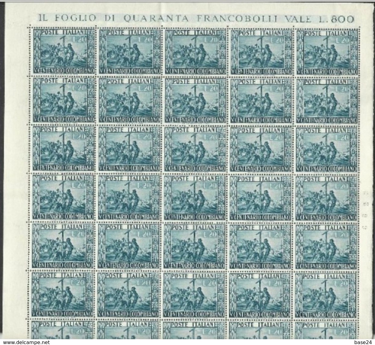 1951 Italia Italy Repubblica CRISTOFORO COLOMBO 40 Serie In Foglio MNH** Sheet - Feuilles Complètes