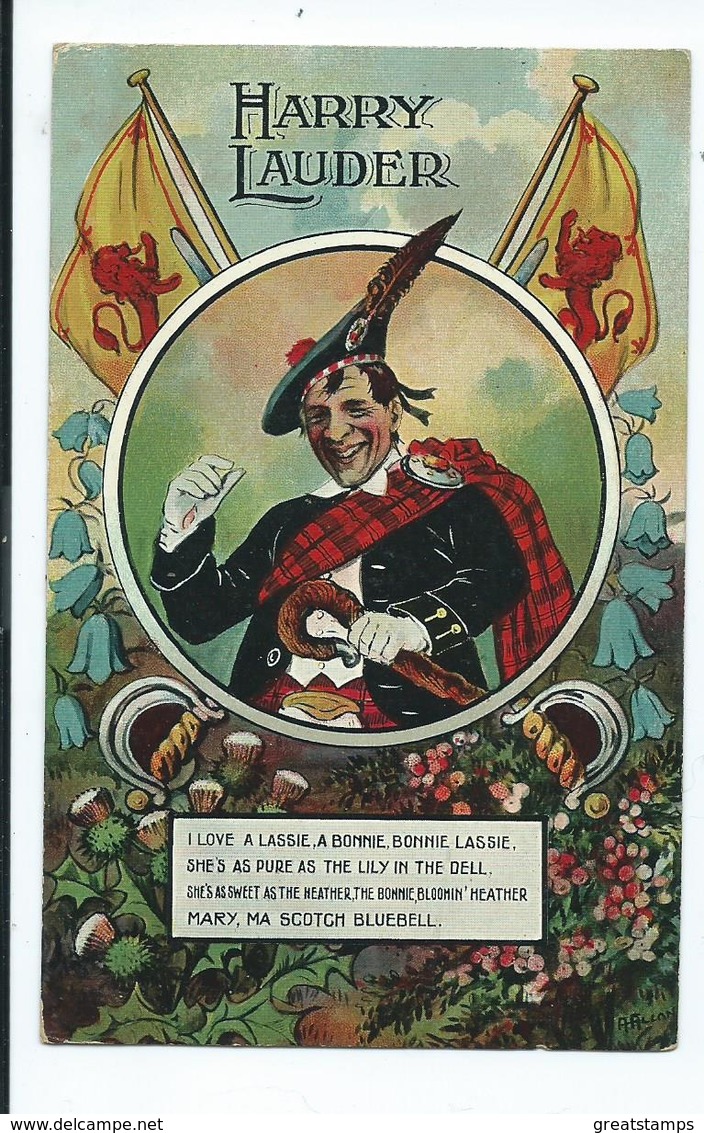 Postcard Singe Harry Lauder By A.allan Artist Signed. Posted. - Entertainers