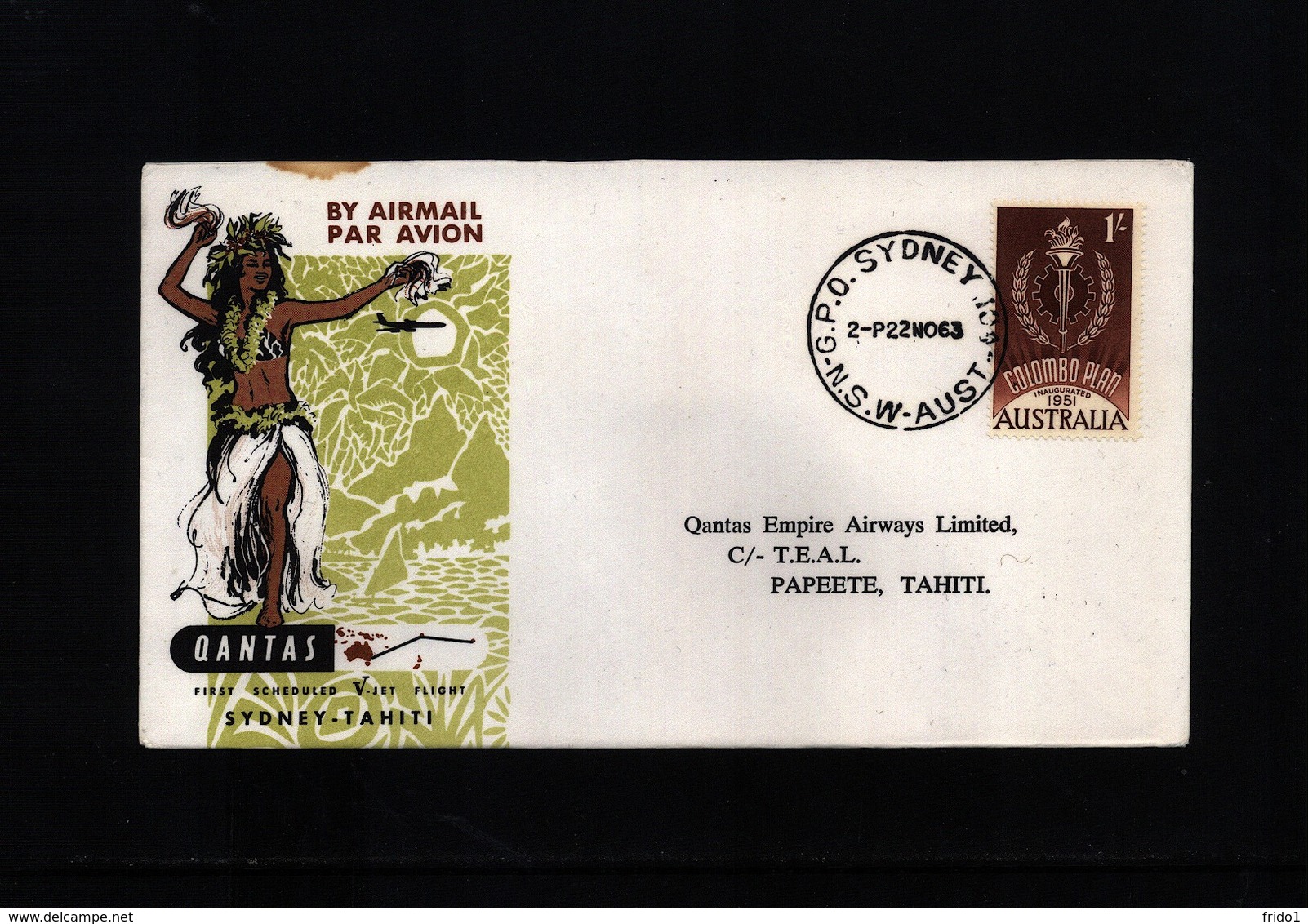 Australia 1963 Qantas First Flight  Sydney-Tahiti - Premiers Vols