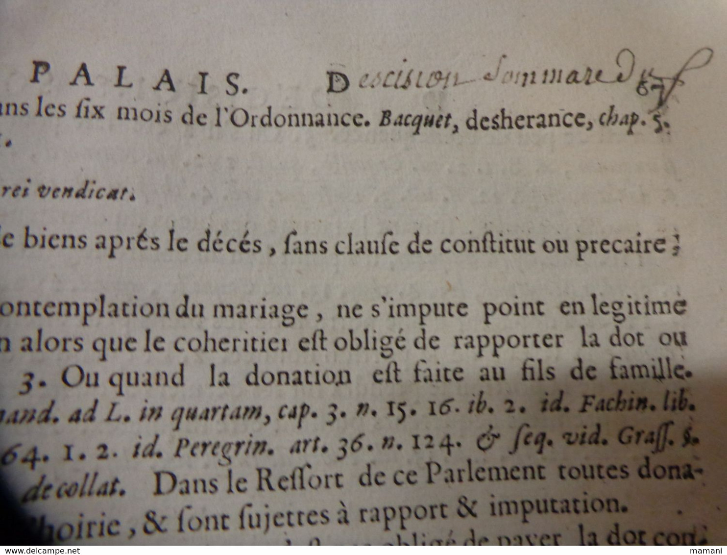 3 eme decisions sommaires du palais lapeyrere par lettre alphabetique illustree de notes -examine par dudon 1705