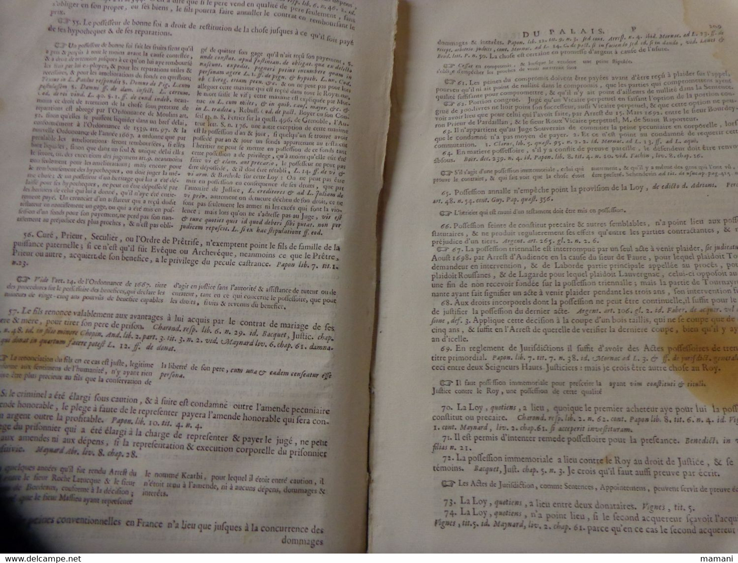 3 eme decisions sommaires du palais lapeyrere par lettre alphabetique illustree de notes -examine par dudon 1705