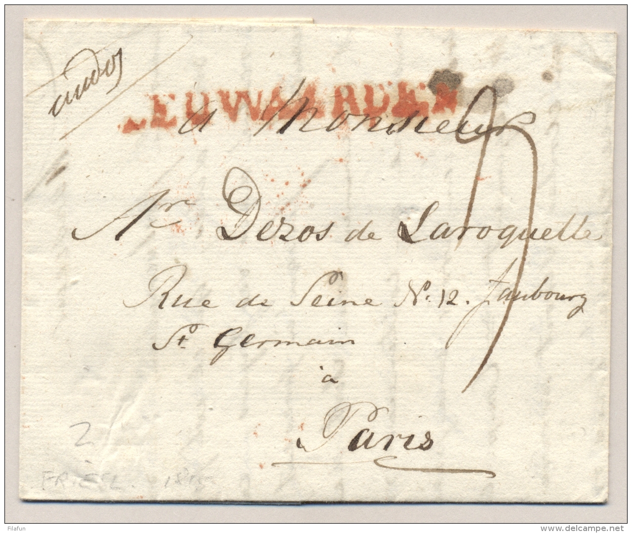 Nederland - 1815 - Langstempel LEUWAARDEN Op Complete Vouwbrief Naar Paris / France - ...-1852 Voorlopers