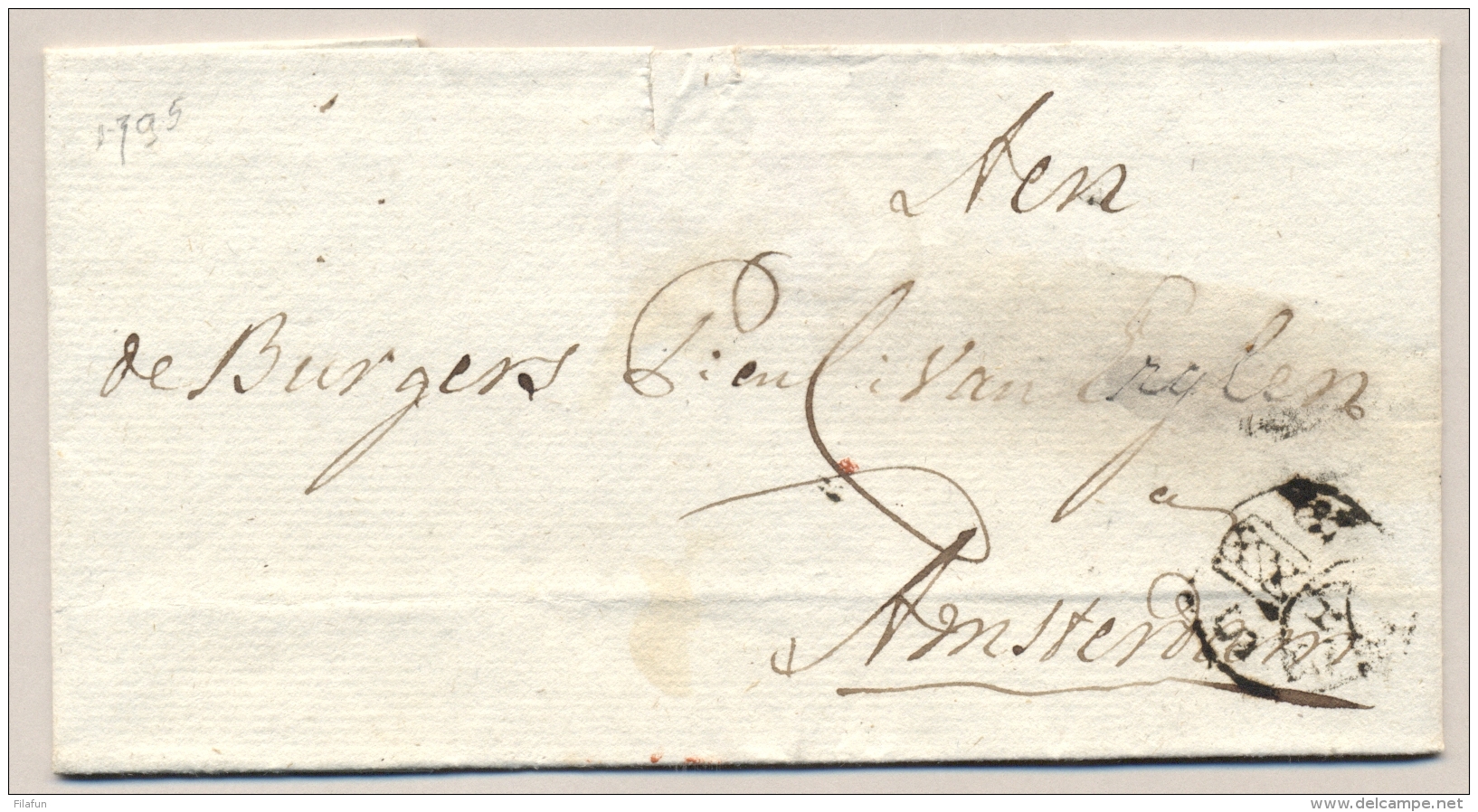 Nederland - 1795 - 3-Stuiver Stempel Op Gedateerde Omslag Van Den Haag Naar Amsterdam - ...-1852 Voorlopers