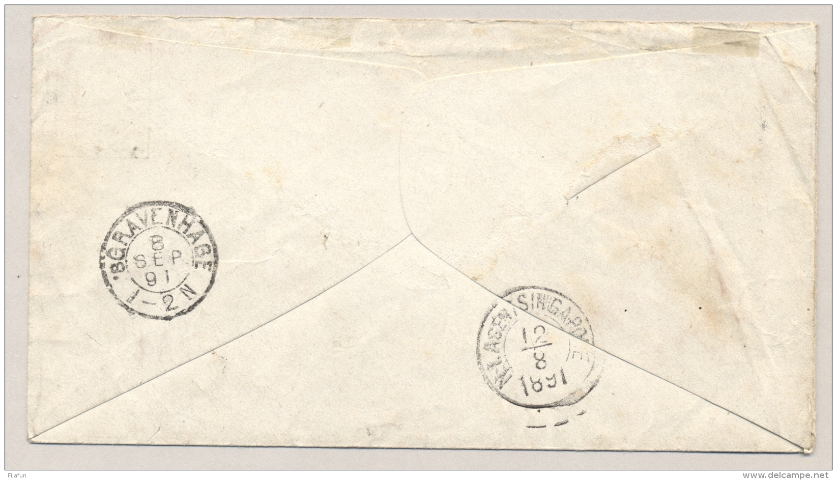 Nederlands Indië - 1891 - Kleinrond En Puntstempel PONTIANAK Op Envelop G2 - Via NI Agent Singapore &amp; Brindisi Naar  - Nederlands-Indië