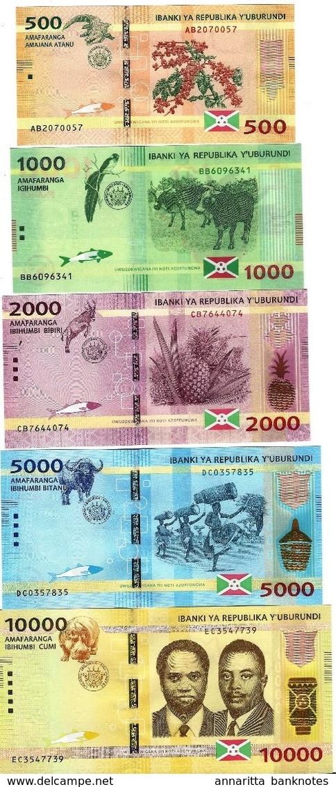 Burundi (BRB) 500 1000 2000 5000 10000 Francs 2015 Issue UNC Full Set Cat No. P.51-54a / BI236a-240a - Burundi