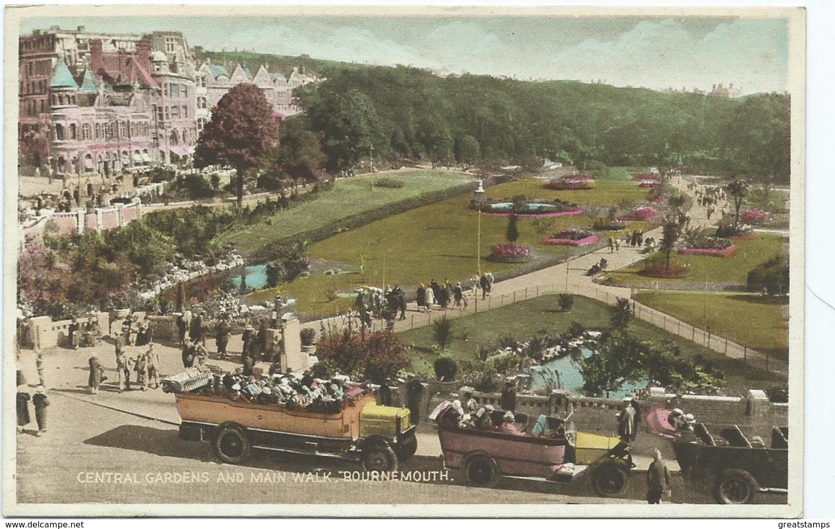 DORSET POSTCARD 1930S Bournemouth Central Gardens Main Walk. Posted 1928 Well Animated - Bournemouth (from 1972)