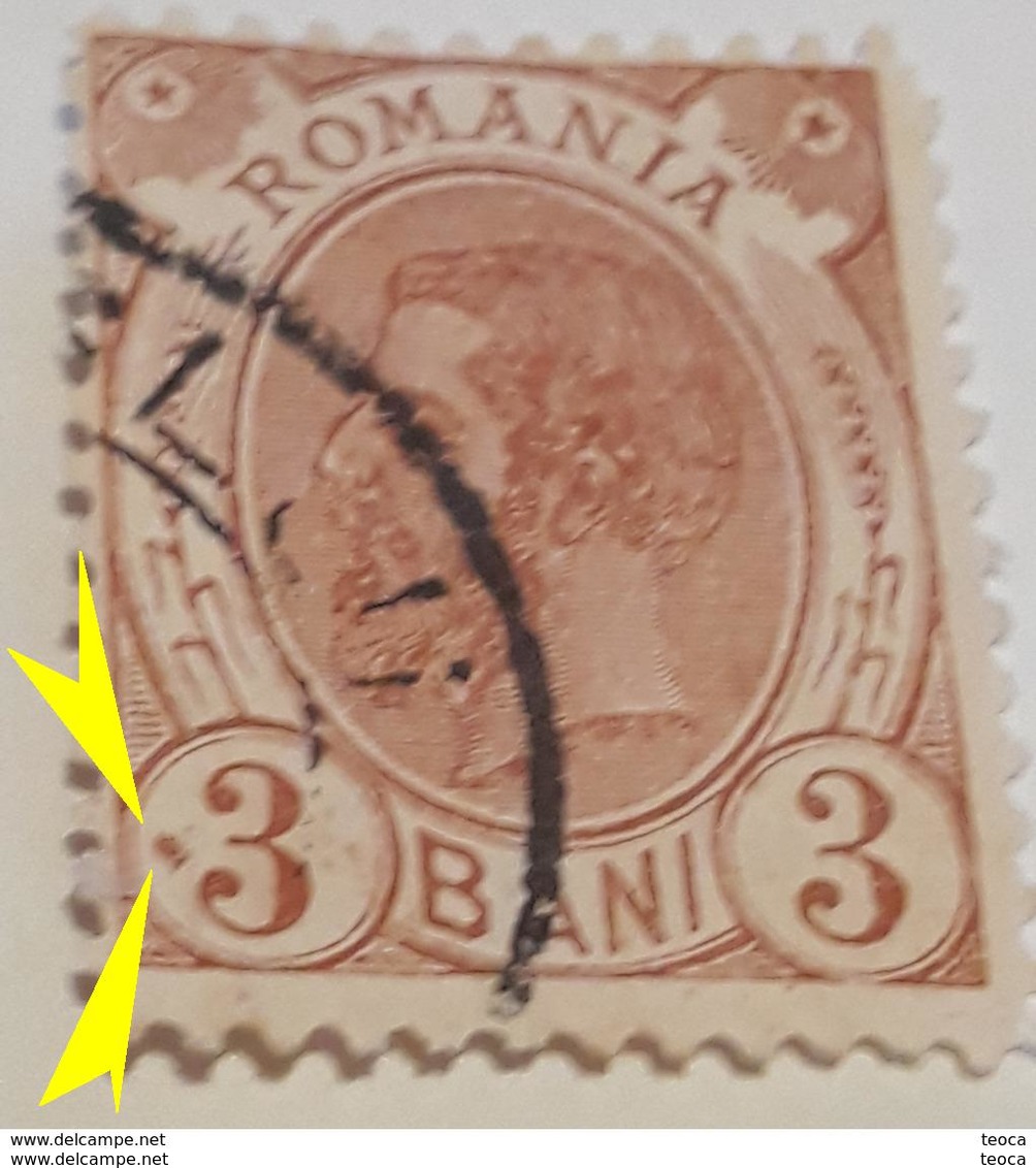 ERRORs Stamp ROMANIA 1898 ,KING Carol I ,3b Printed With Stain Color Before 3 Bani, ,left Down - Errors, Freaks & Oddities (EFO)