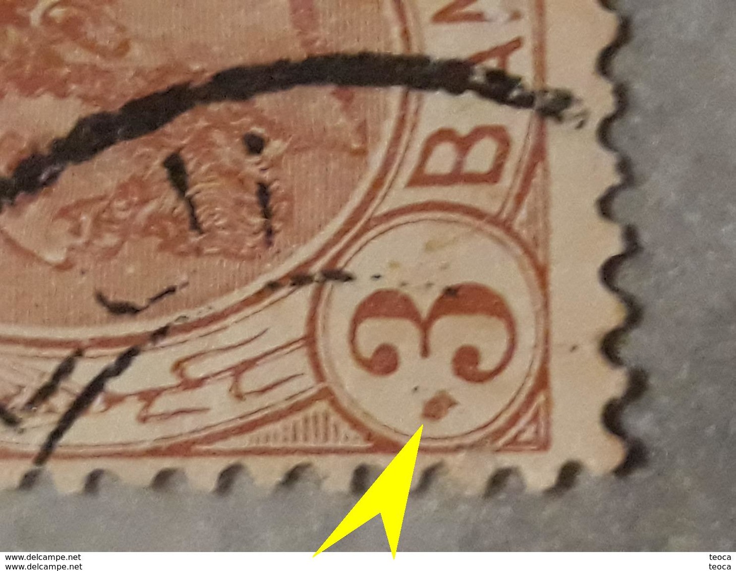 ERRORs Stamp ROMANIA 1898 ,KING Carol I ,3b Printed With Stain Color Before 3 Bani, ,left Down - Errors, Freaks & Oddities (EFO)