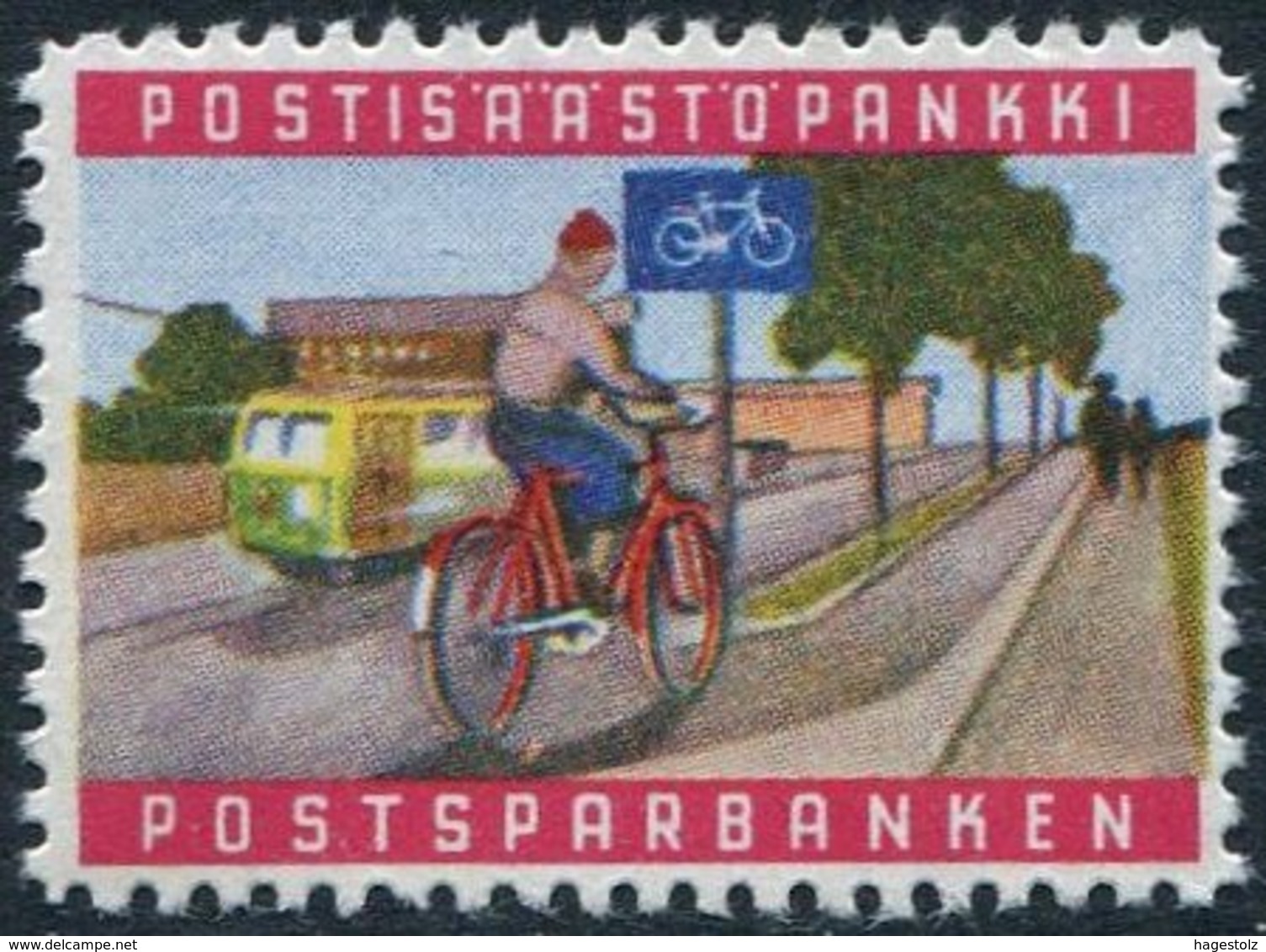 CYCLING Finland Bicycle Fahrrad Velo Cyclist TRAM Tramway Strassenbahn Road Safety ** Revenue Savings Vignette Sparmarke - Wielrennen