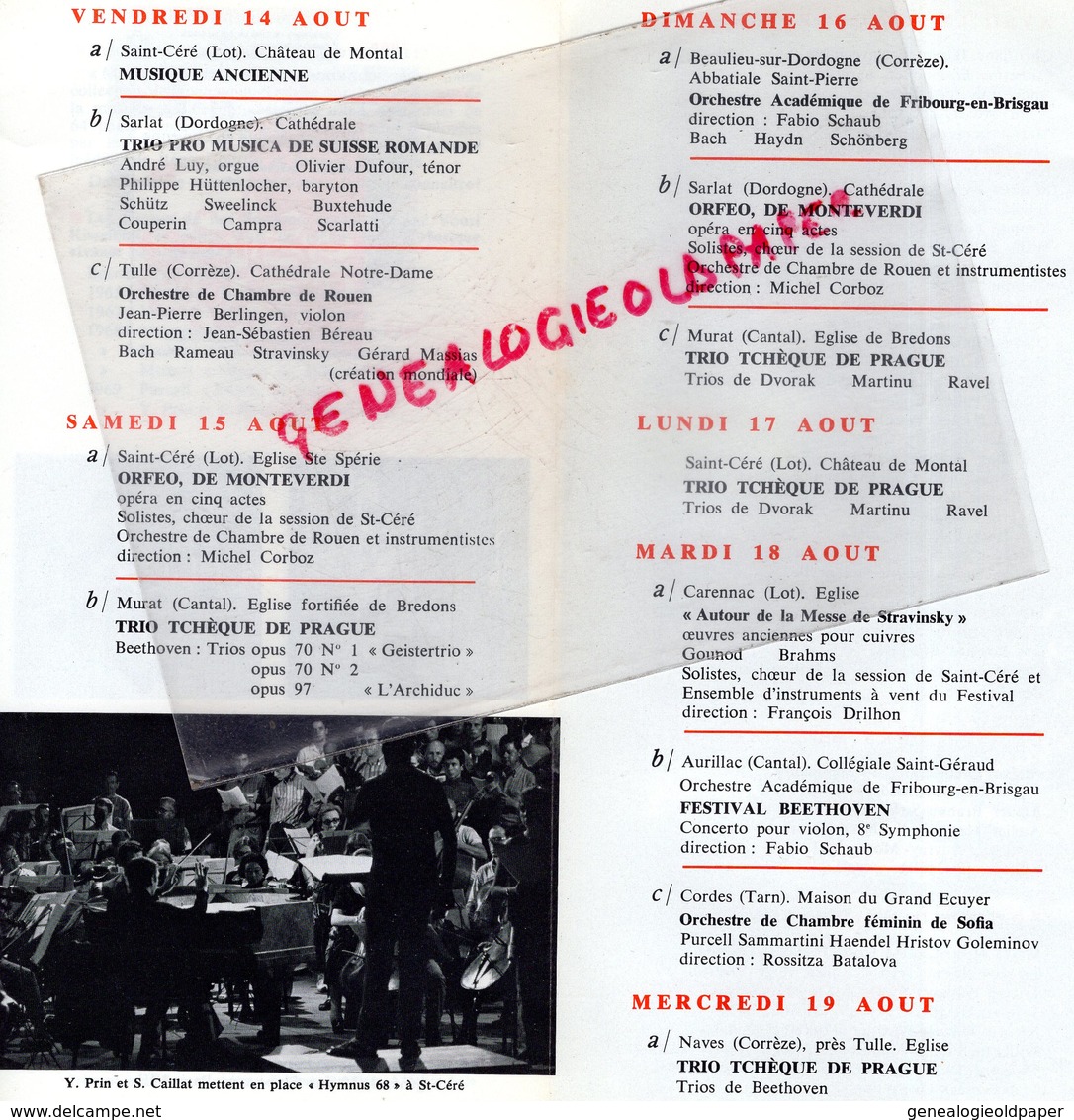 46- ST SAINT CERE-PROGRAMME ONZIEME 11 SESSION INTERNATIONALE MUSIQUE-11-23 AOUT 1970- TULLE-SARLAT-CAHORS-MURAT-CORDES- - Programas