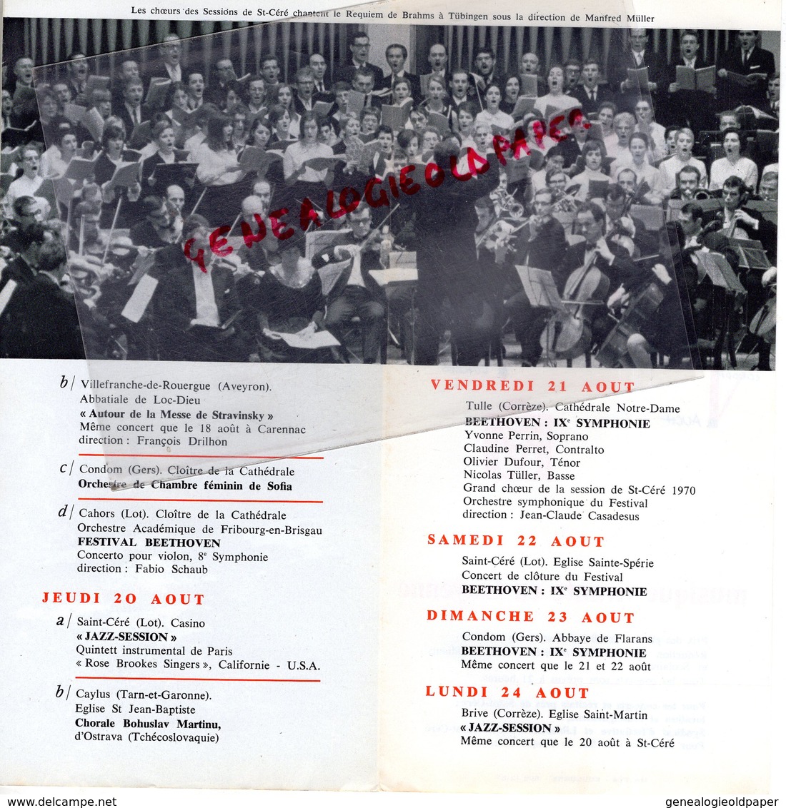 46- ST SAINT CERE-PROGRAMME ONZIEME 11 SESSION INTERNATIONALE MUSIQUE-11-23 AOUT 1970- TULLE-SARLAT-CAHORS-MURAT-CORDES- - Programma's