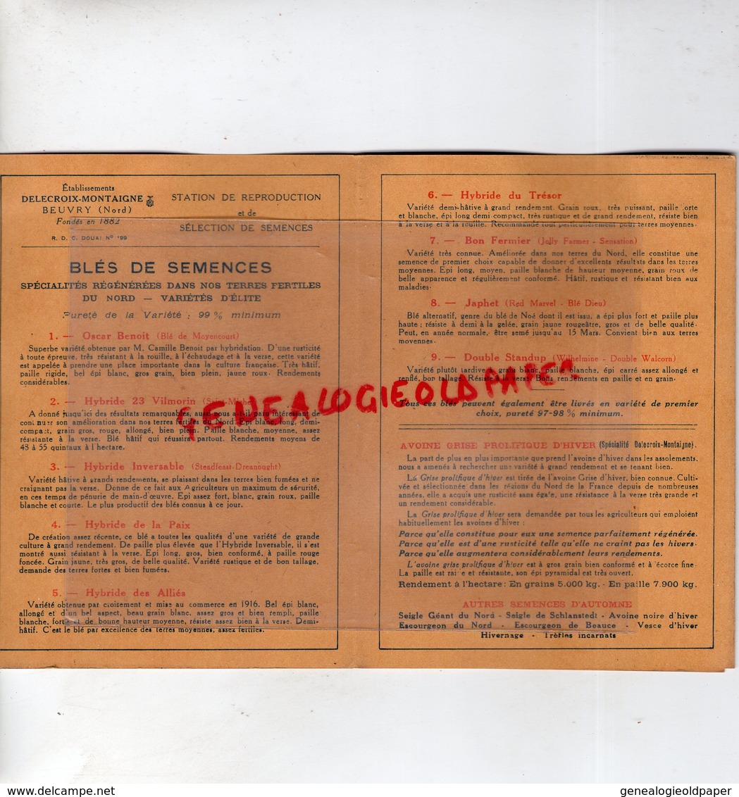 59- BEUVRY- RARE CATALOGUE SEMENCES SELECTA- ETS. DELECROIX MONTAIGNE-AGRICULTEUR CHEVALIER MERIRE AGRICOLE-1925 - Landwirtschaft