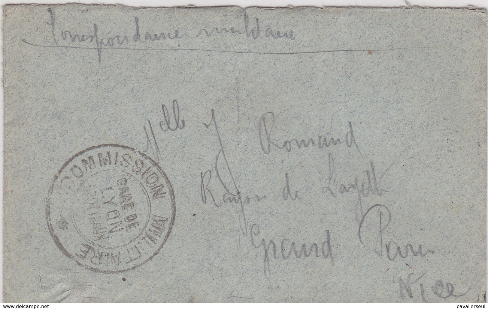 LSC En Franchise - Cachet:  COMMISSION MILITAIRE / GARE DE LYON BROTTEAUX - Guerre De 1914-18